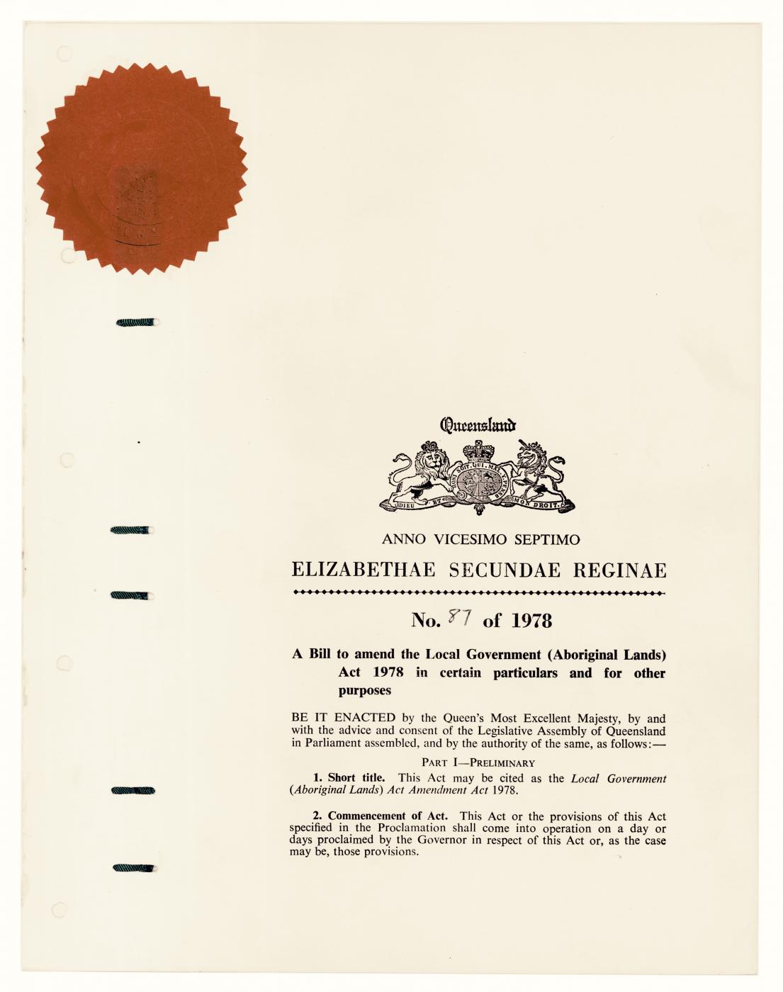 Local Government (Aboriginal Lands) Act Amendment Act 1978 | Q-Album